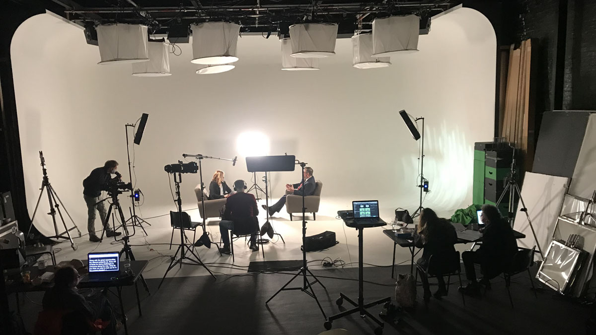 Mount Pleasant Studio, Acacium Group, studio interview, cameraman, autocue Maggie Seidenfuss, teleprompt, cameraman Ian Nelson, sound recordist Chris Wright, Producer Director Liam Lyons