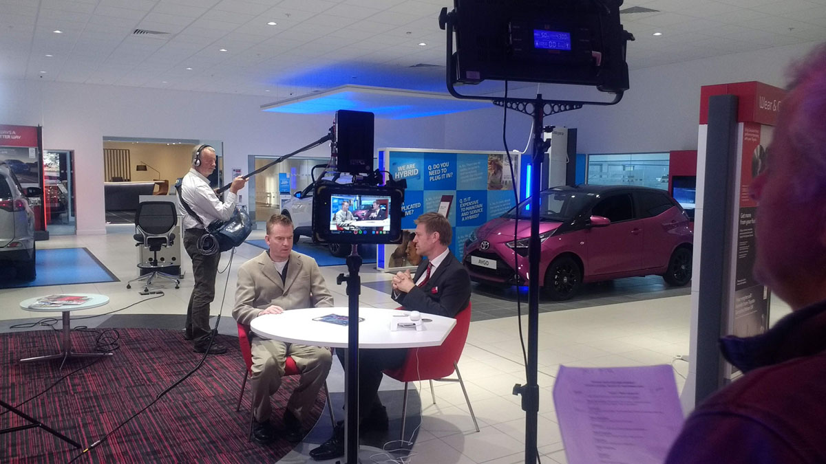 Location video shoot for Toyota (GB) Burnaston demo showroom actors and crew