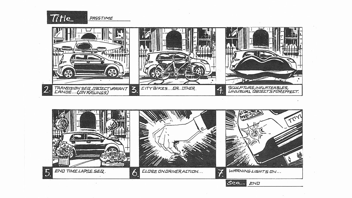 Toyota Europe Urban Cruiser, hand drawn storyboard passtime 